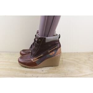 Sperry Top Sider 8M Brown Leather BAILEY Wedge Ankle Boots Shoes